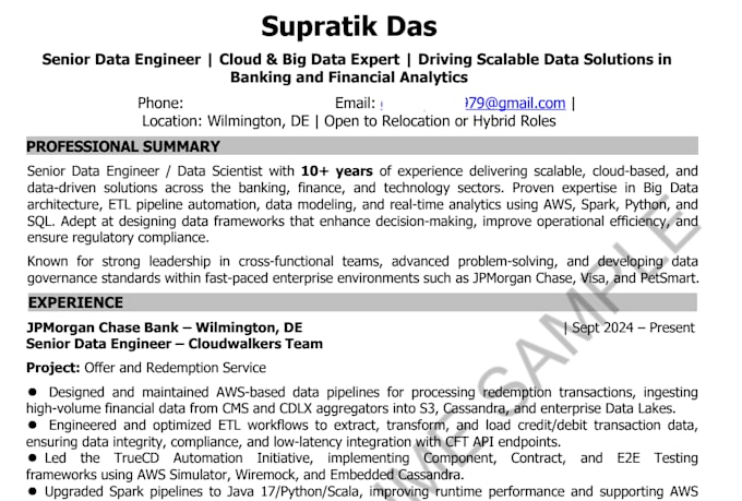 craft an ats IT, tech, azure, cloud, big data, sre, devops eng, resume and CV